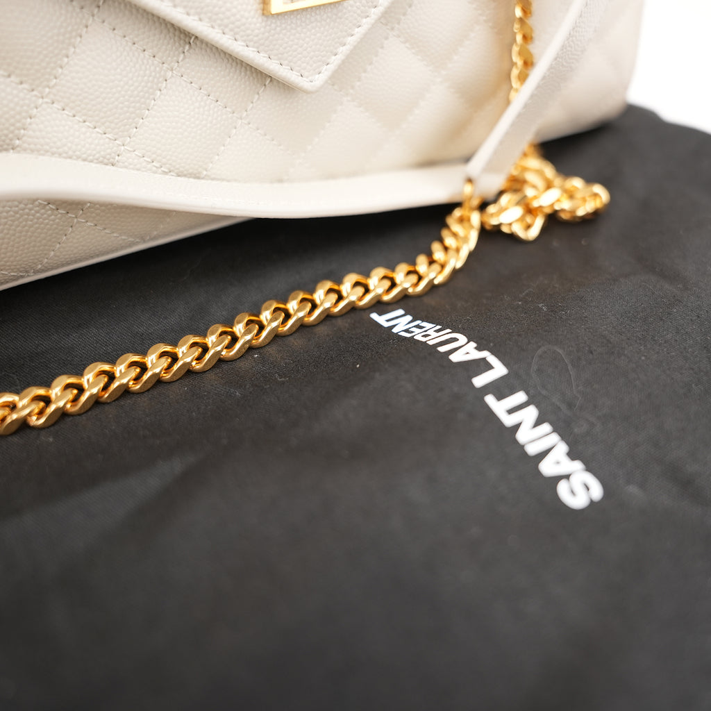 Saint Laurent Medium Envelope Triquilt Satchel Crema Soft Grain de Poudre Leather