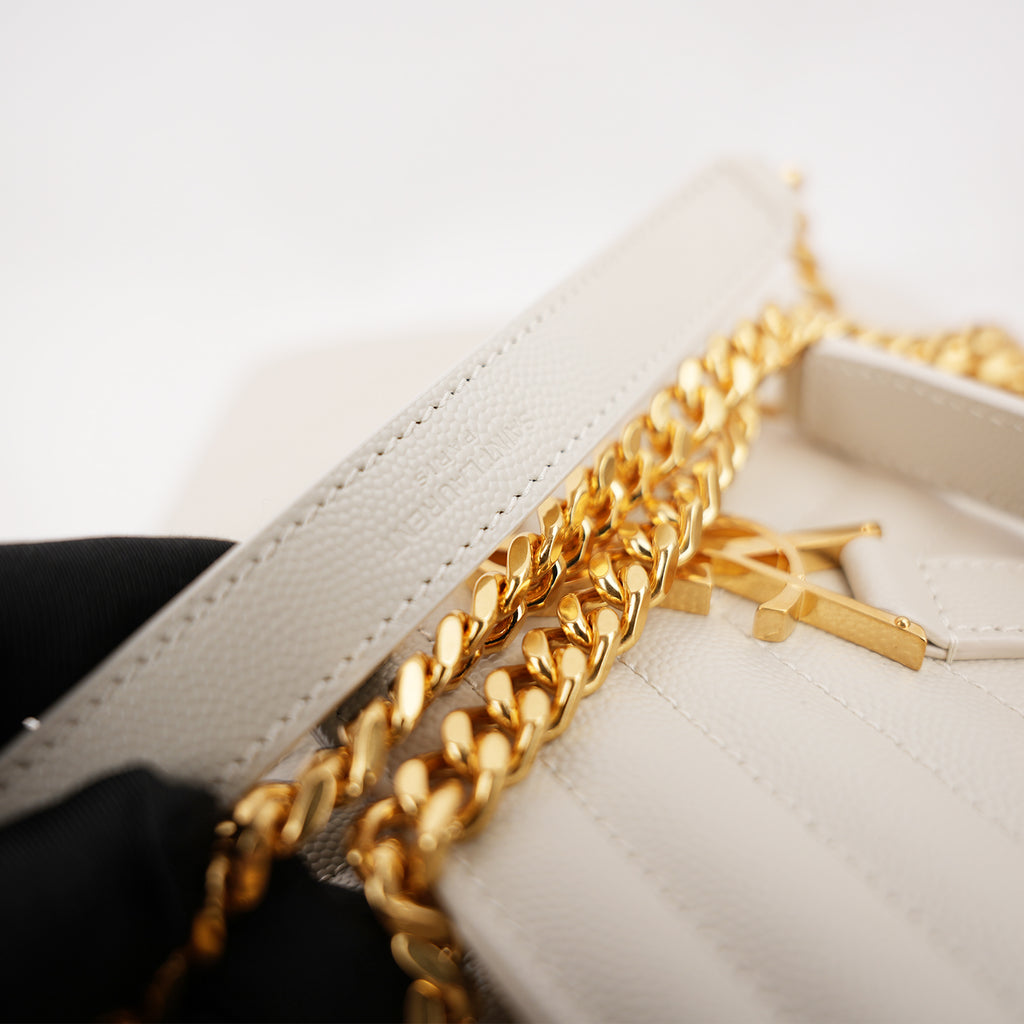 Saint Laurent Medium Envelope Triquilt Satchel Crema Soft Grain de Poudre Leather