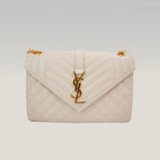 Saint Laurent Medium Envelope Triquilt Satchel Crema Soft Grain de Poudre Leather