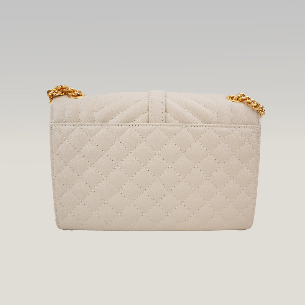 Saint Laurent Medium Envelope Triquilt Satchel Crema Soft Grain de Poudre Leather
