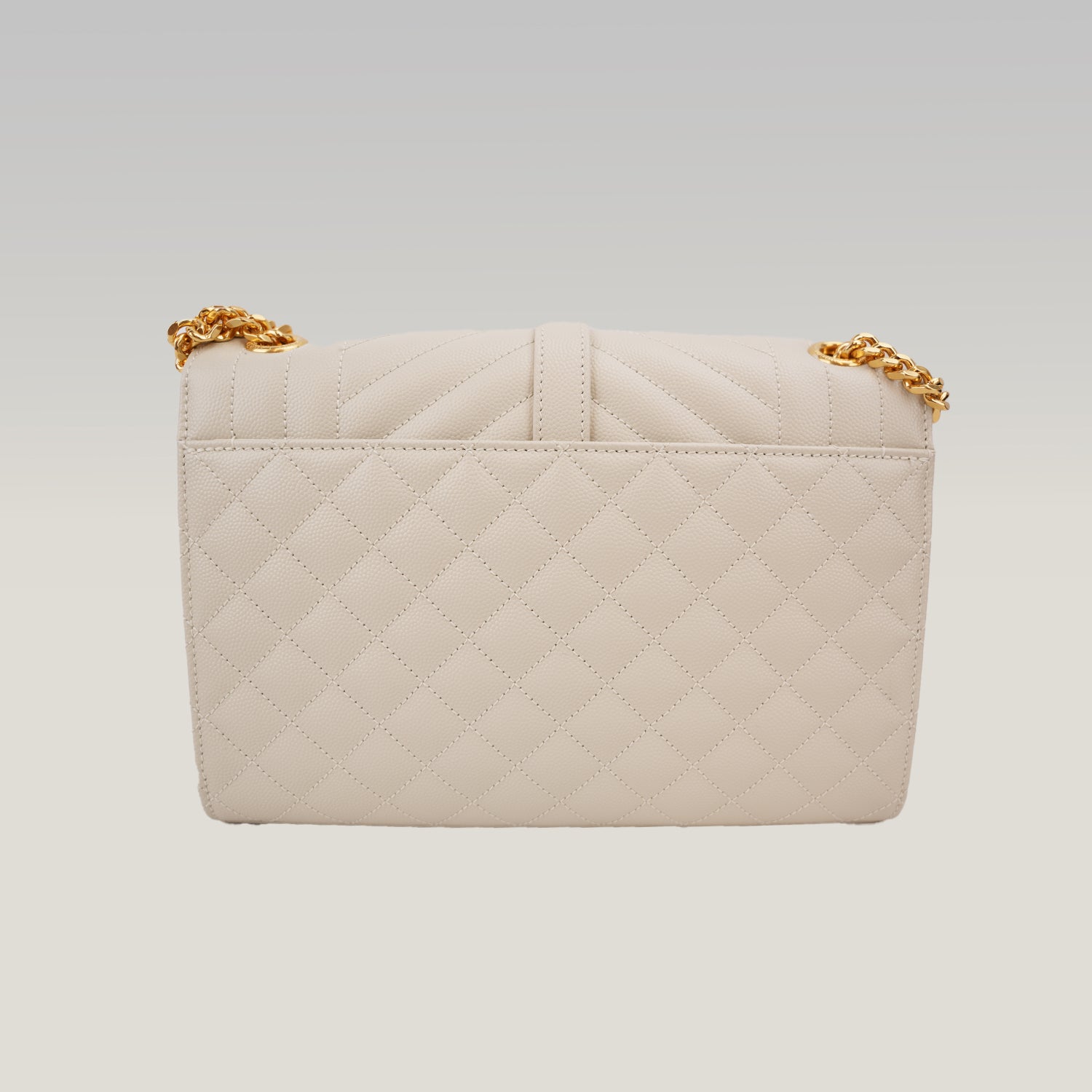 Saint Laurent Medium Envelope Triquilt Satchel Crema Soft Grain de Poudre Leather