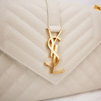 Saint Laurent Medium Envelope Triquilt Satchel Crema Soft Grain de Poudre Leather