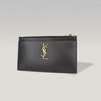 Saint Laurent Monogram Queens Pouch Nera in Pelle con Logo YSL Oro
