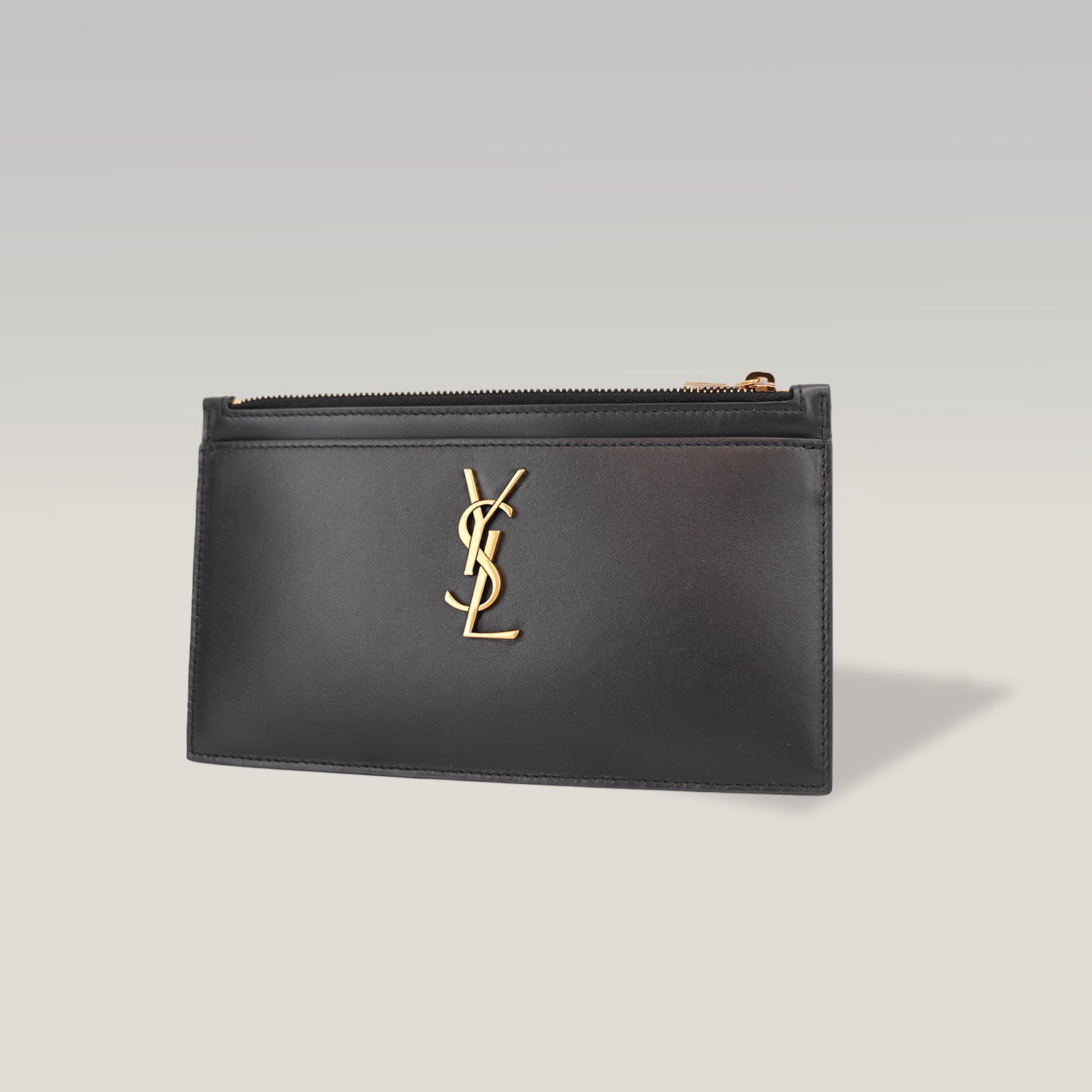 Saint Laurent Monogram Queens Pouch Nera in Pelle con Logo YSL Oro