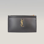 Saint Laurent Monogram Queens Pouch Nera in Pelle con Logo YSL Oro
