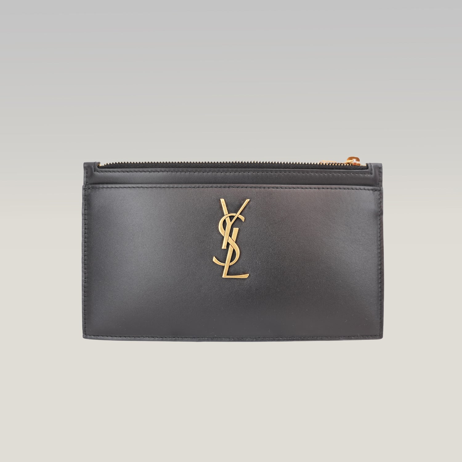 Saint Laurent Monogram Queens Pouch Nera in Pelle con Logo YSL Oro