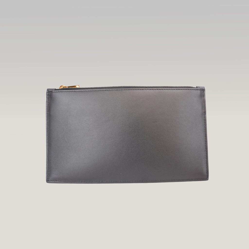 Saint Laurent Monogram Queens Pouch Nera in Pelle con Logo YSL Oro