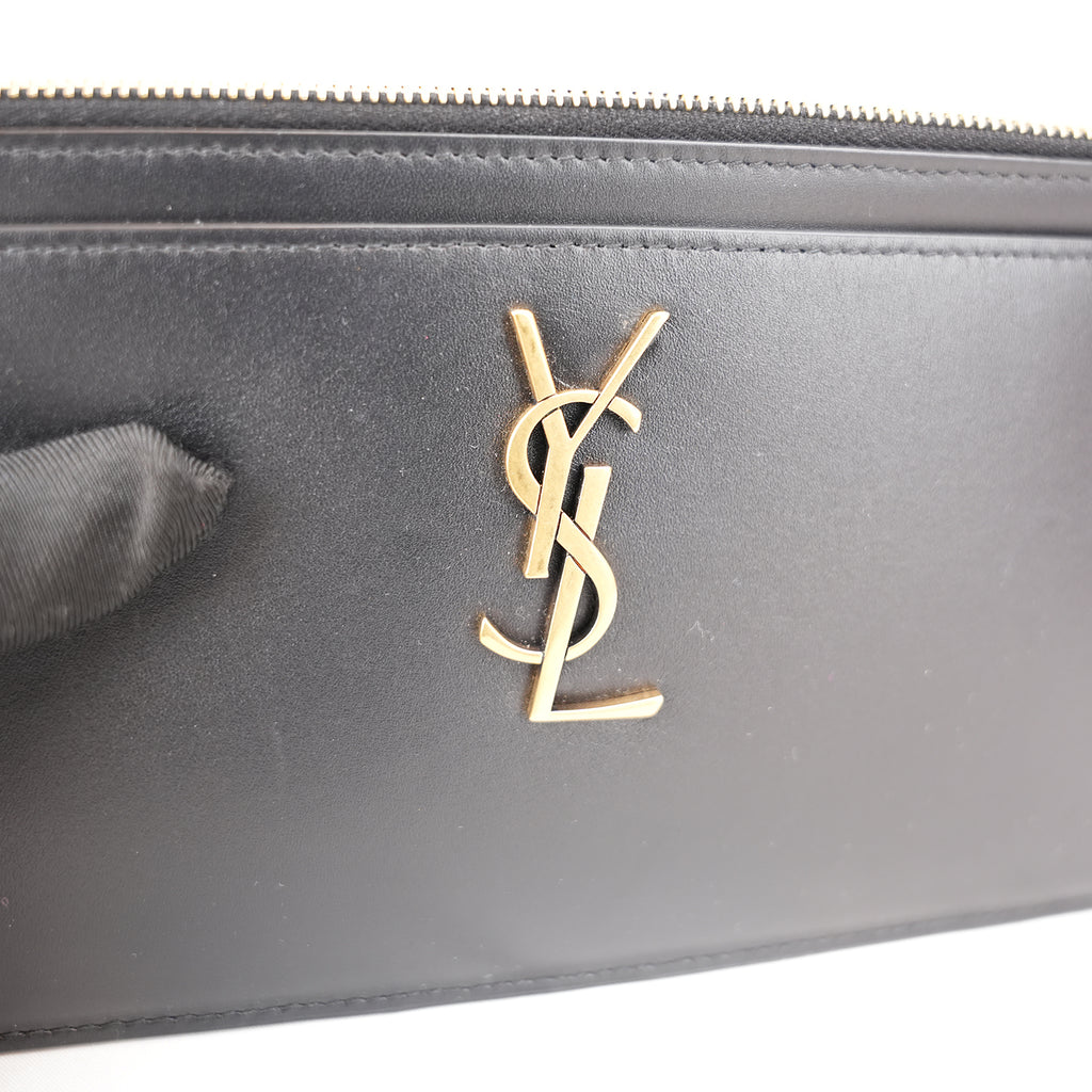 Saint Laurent Monogram Queens Pouch Nera in Pelle con Logo YSL Oro