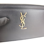 Saint Laurent Monogram Queens Pouch Nera in Pelle con Logo YSL Oro