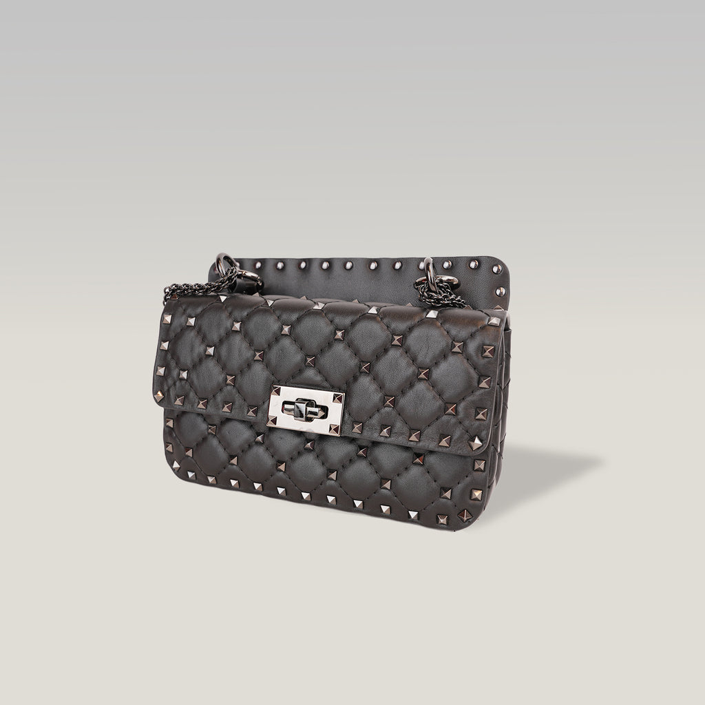 Valentino Garavani Rockstud Spike Small Black Quilted Nappa Leather Shoulder Bag