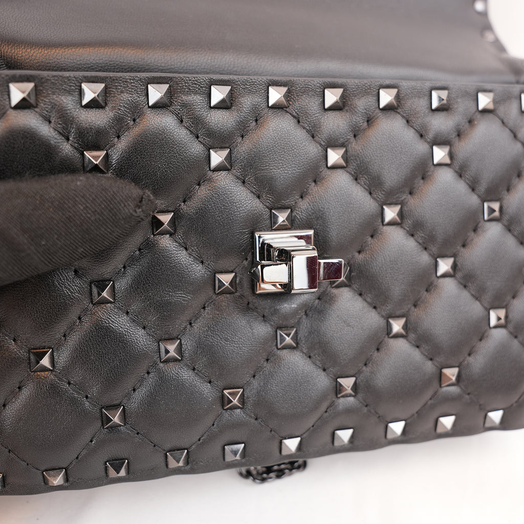 Valentino Garavani Rockstud Spike Small Black Quilted Nappa Leather Shoulder Bag