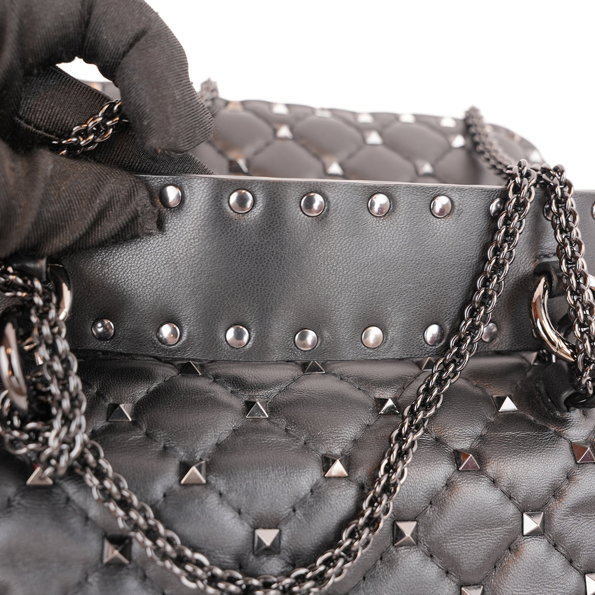 Valentino Garavani Rockstud Spike Small Black Quilted Nappa Leather Shoulder Bag
