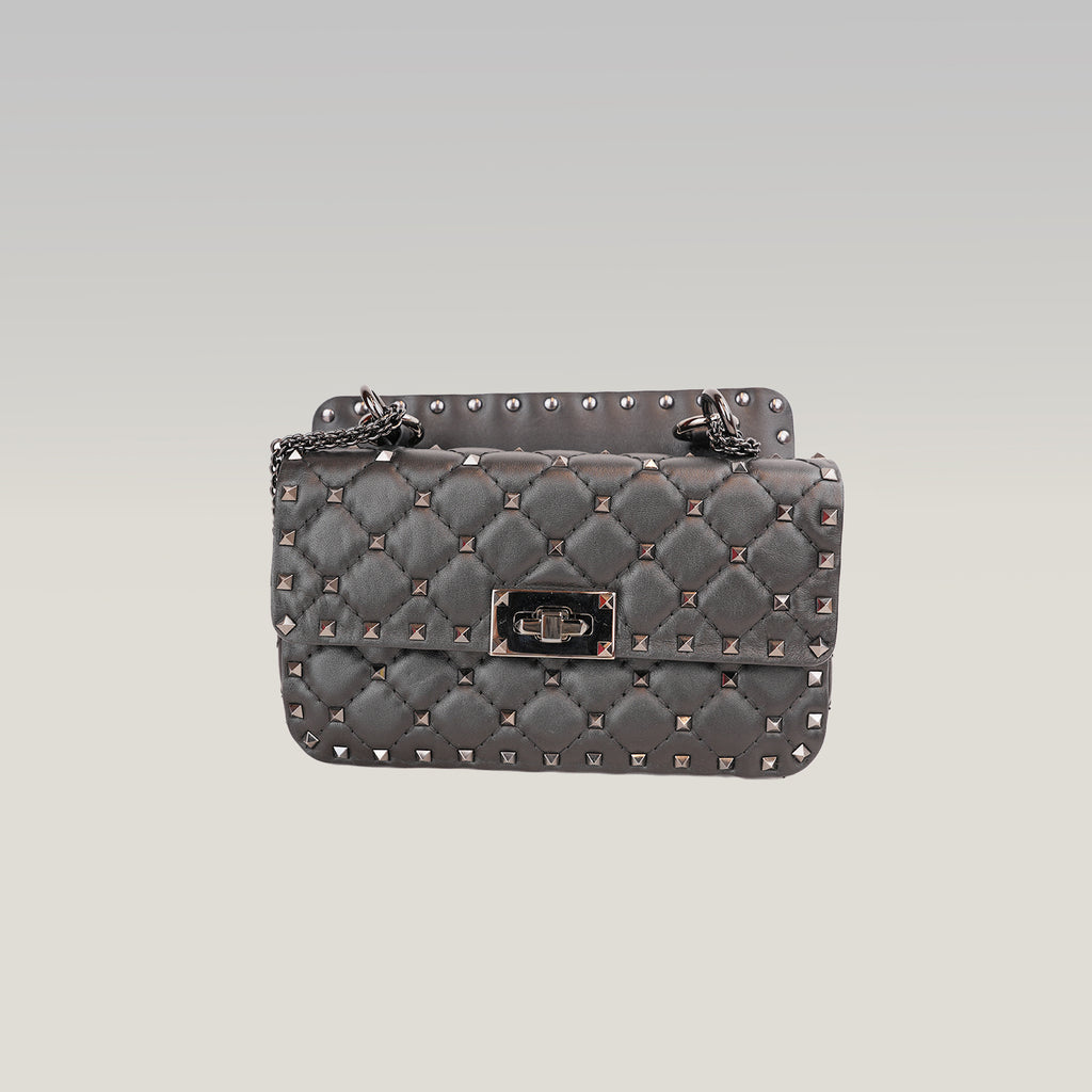 Valentino Garavani Rockstud Spike Small Black Quilted Nappa Leather Shoulder Bag