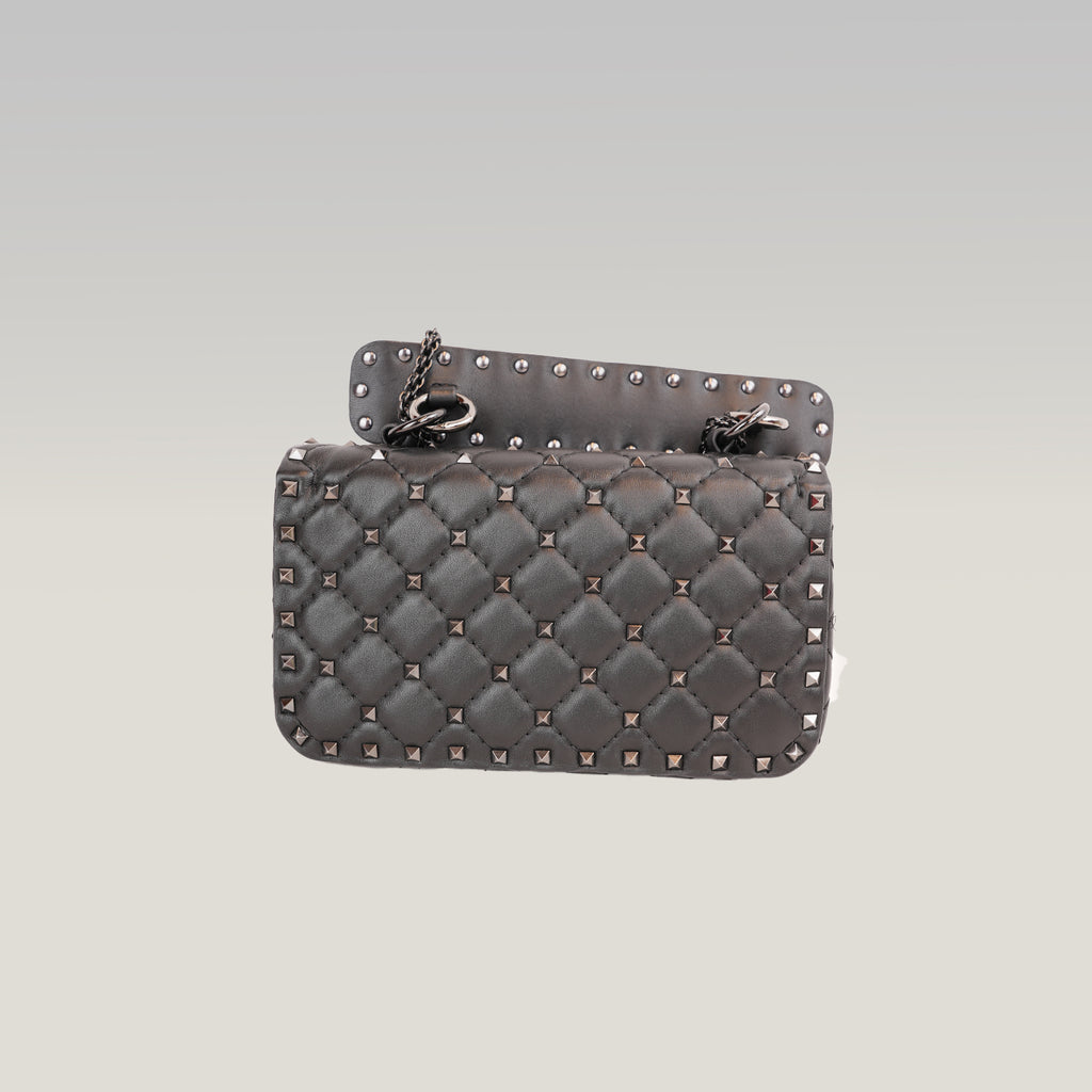 Valentino Garavani Rockstud Spike Small Black Quilted Nappa Leather Shoulder Bag