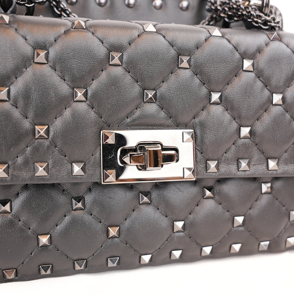 Valentino Garavani Rockstud Spike Small Black Quilted Nappa Leather Shoulder Bag