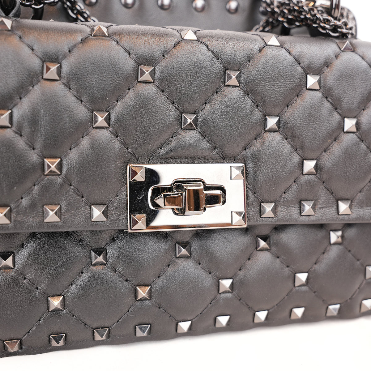 Valentino Garavani Rockstud Spike Small Black Quilted Nappa Leather Shoulder Bag