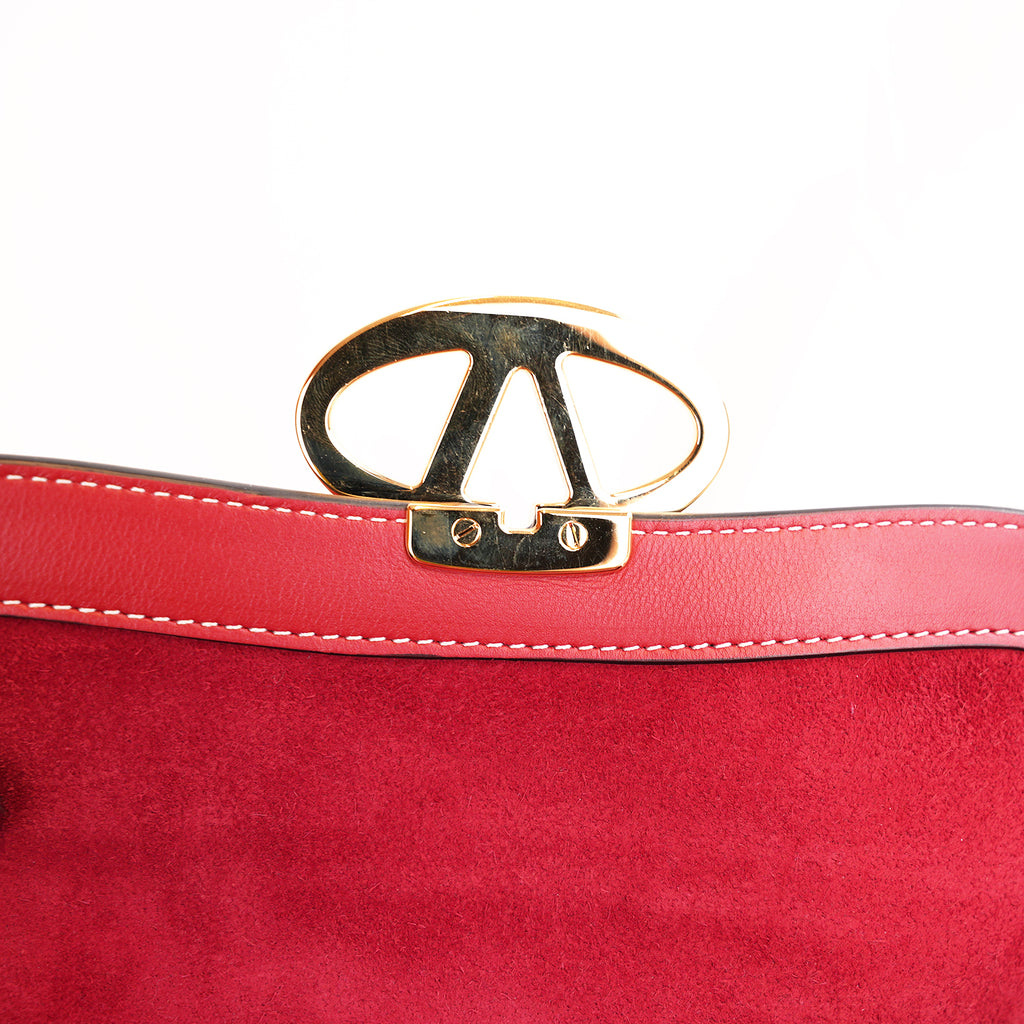 Valentino Garavani Ohval Borsa a Spalla Piccola in Pelle di Vitello Rossa con Logo V Dorato