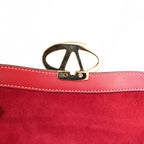 Valentino Garavani Ohval Borsa a Spalla Piccola in Pelle di Vitello Rossa con Logo V Dorato