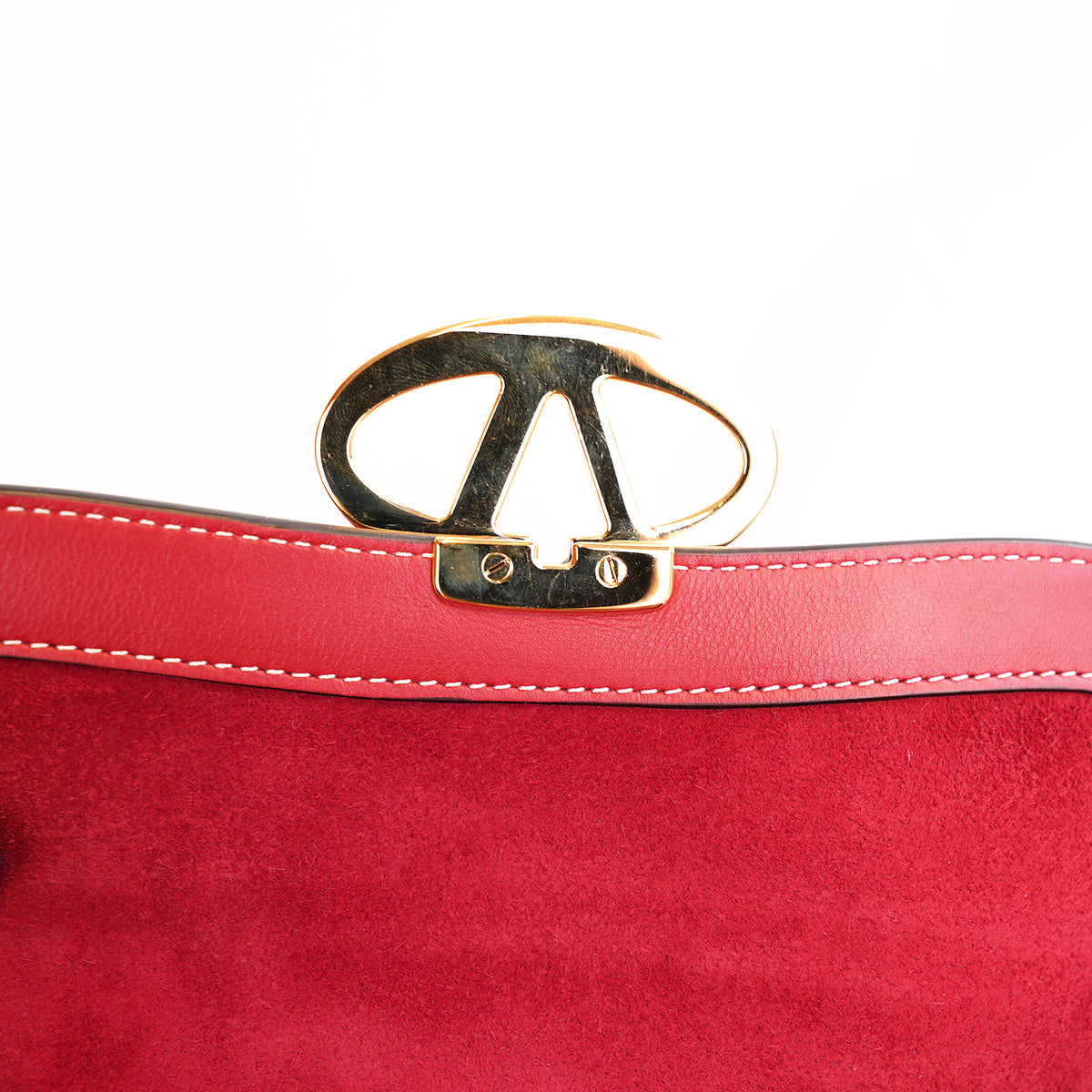 Valentino Garavani Ohval Borsa a Spalla Piccola in Pelle di Vitello Rossa con Logo V Dorato