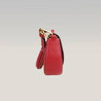 Valentino Garavani Ohval Borsa a Spalla Piccola in Pelle di Vitello Rossa con Logo V Dorato