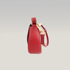 Valentino Garavani Ohval Borsa a Spalla Piccola in Pelle di Vitello Rossa con Logo V Dorato