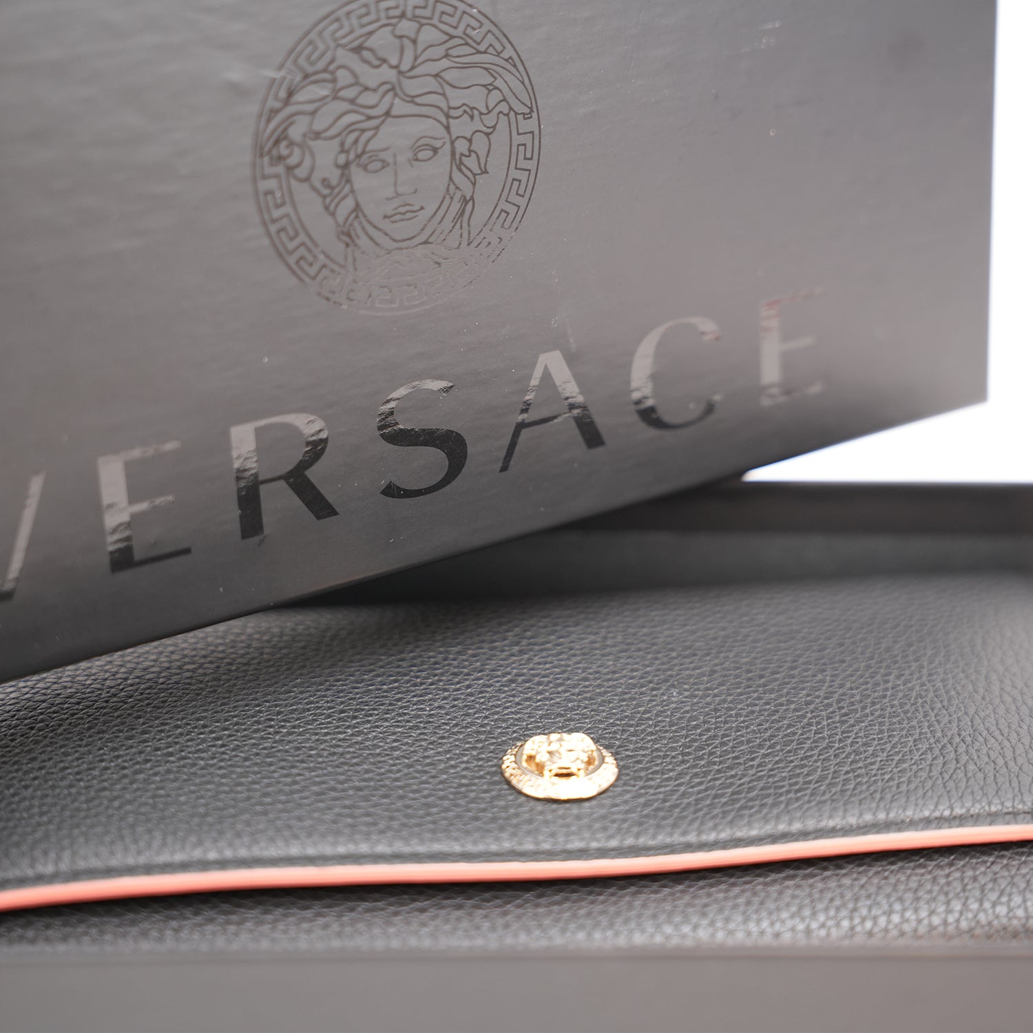 Versace Black Grain Leather Medusa Long Wallet Continental Flap Wallet