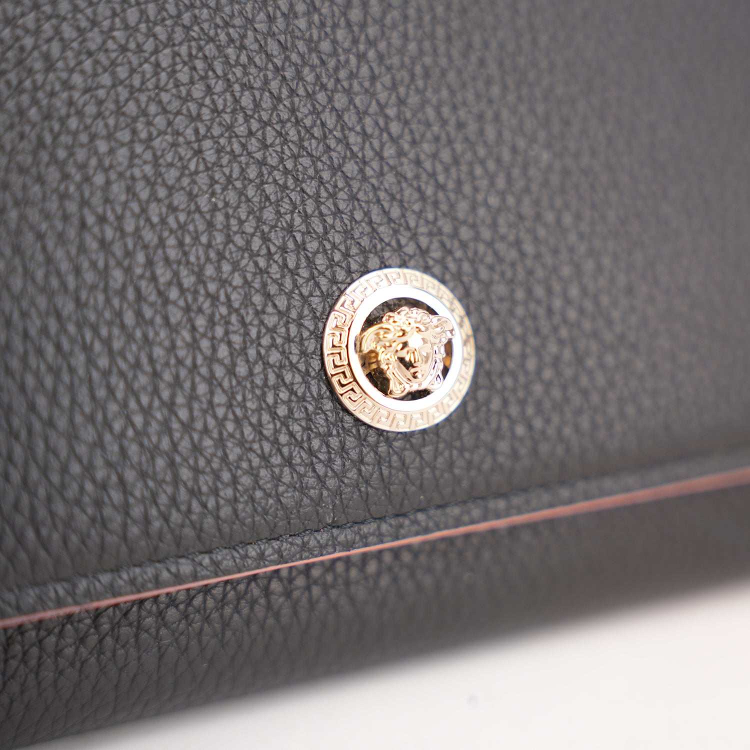 Versace Black Grain Leather Medusa Long Wallet Continental Flap Wallet